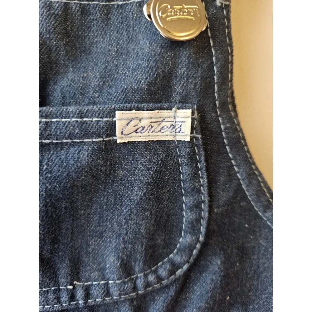 Vintage Carter's Denim Baby Overalls 12 Months‎ Made in USA Gold Hardware Red...